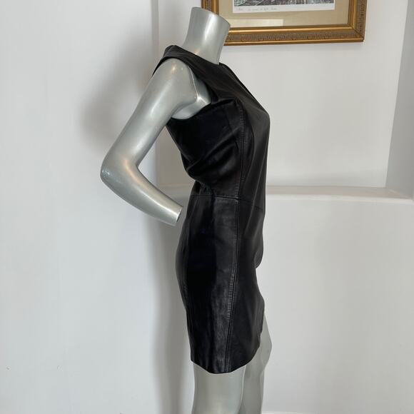 TESS GIBERSON Leather Shift Mini Black Dress Size 0 - Picture 3 of 16